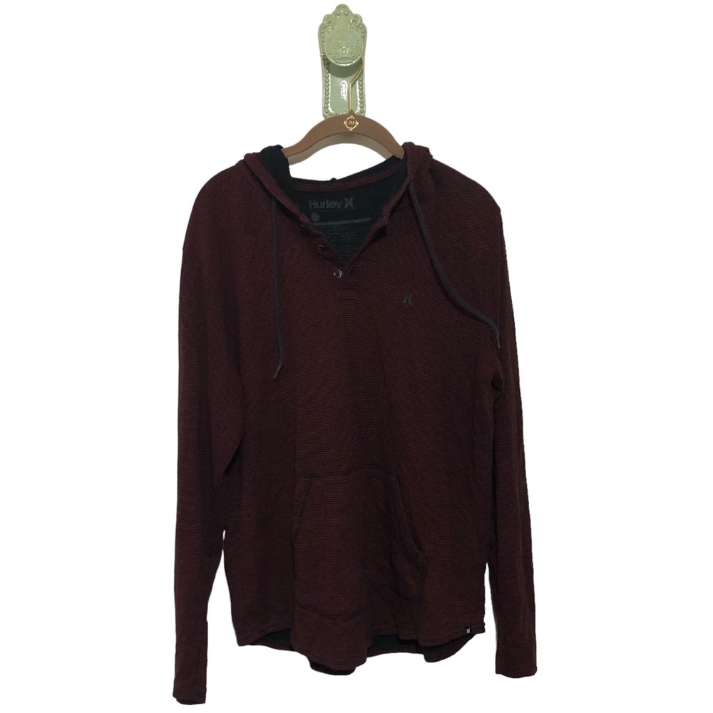 Hurley Hoodie Light Layer Hood Drawstring Kangaroo Pocket Maroon Dark Red Black